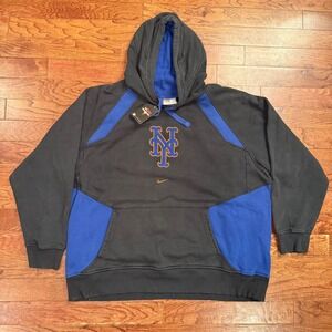 Vintage Nike Team Y2K New York Mets MLB Team Logo Hoodie Pullover Gray Blue 2XL